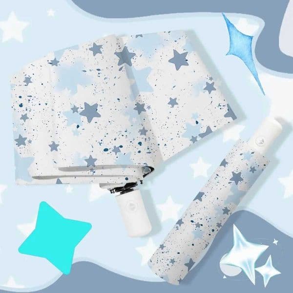 INS Style Fully Automatic Folding Sky Blue Star Umbrella for Men and Women Sun Rain Dual-Use UV Protection Sunshade Umbrella C260520