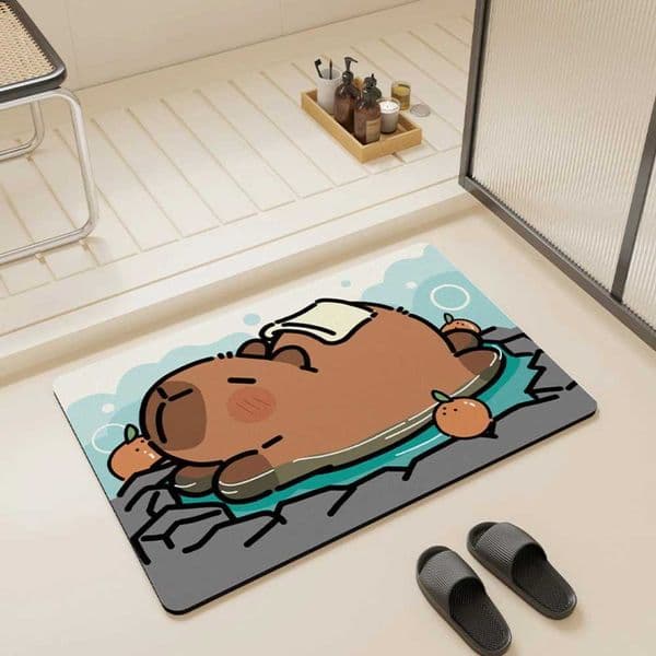 Bathroom Floor Mat Cute Capybara Taking A Bath Pattern Drainage Pad Animals Drying Mats Absorbent Pad for Bathroom Home Decor L260519