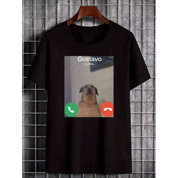 Fashion Funny Gustavo Calling Meme Shirt White Tee with Phone Call Graphic Breathable Summer Short Sleeved Harajuku Streetwear