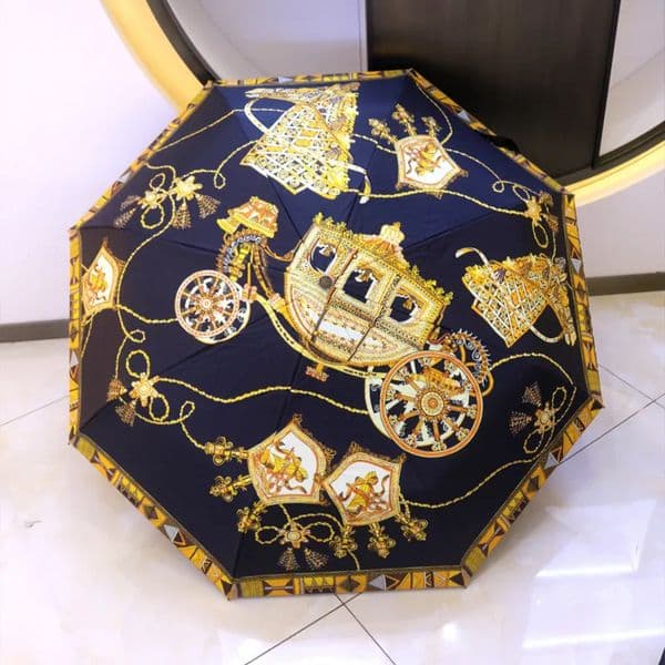 Luxury Designer Decor Carriage Tide room Brand Three Folding Automatic Uv Protection Sun Umbrella Decoration For Home 022
