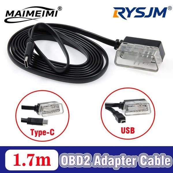 1.7m Type-C Mini USB Connecting for OBDII Head Up Display P24 P10 Car Scanner OBD2 Extension Cable Connector Adapter ECU