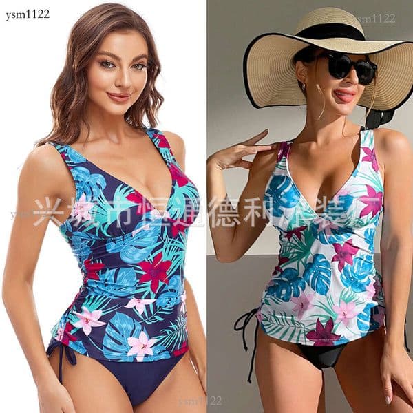 Luxury Comfy Bikini High Elastic Women Hot Spring Resort Bathing Suit Bestseller: European and American Sexy V-Neck Backless Bikini with Printed Tie Swimsuit