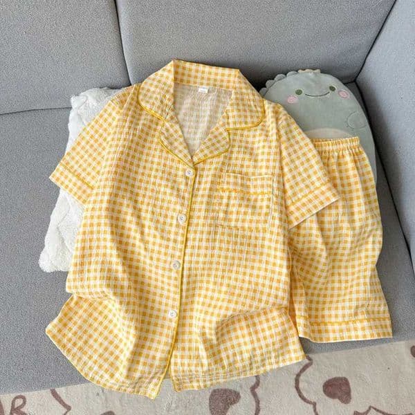 2Summer short-sleeve cloud cotton pajama set for women comfortable and trendy shorts suitable for wearing outside home wear s M260520