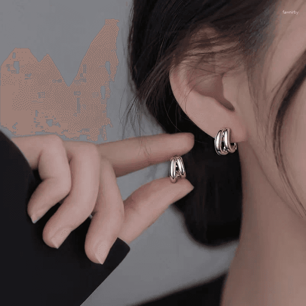 Hoop Earrings Silver Color Double Layer Hollow Trendy For Women Classic Fashion Jewelry Geometric Accessories