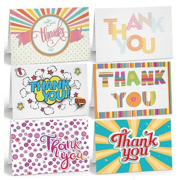 24pcs/set 6 Styles Each 4pcs Colorful Folded Thank You Card Holiday Blessings Postcard Gifts Insert Message Notes Greeting Card L260520