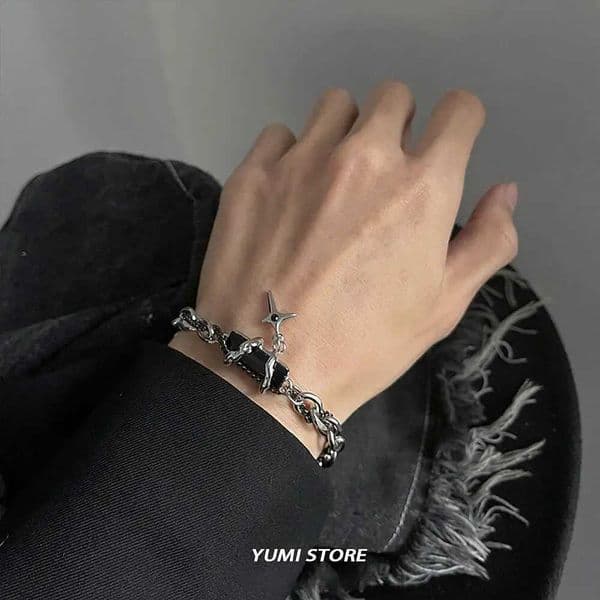 Hip Hop Obsidian Star Bracelet For Men Women New Punk Design Non-Fading Titanium Steel Luxury Charm Couple Jewelry Kpop Gift Q260520