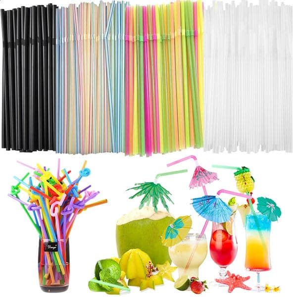 Disposable Artistic Long Straw Flexible Bendable Food Grade Plastics Cocktail Drinking Straws Festival Party Bar Supplies TMZ 260508