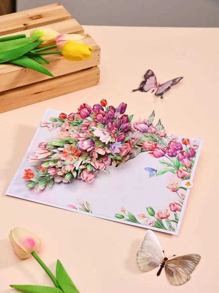 3D Tulip Foldable Greeting Card Handmade Flower Card Mothers Day Birthday Anniversary Creative Paper Crafts L260520