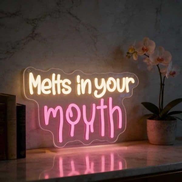 Melts in Your Mouth LED Neon Sign Yellow Pink Glow for Home Decor Bedroom Living Room Bar Party Romantic Ambiance Lighting H260520