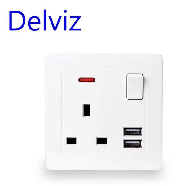 Delviz UK standard 13A wall socket panel Gold/white type 86 square hole Household On-off control 21A Dual USB 5V Charger Port T260520