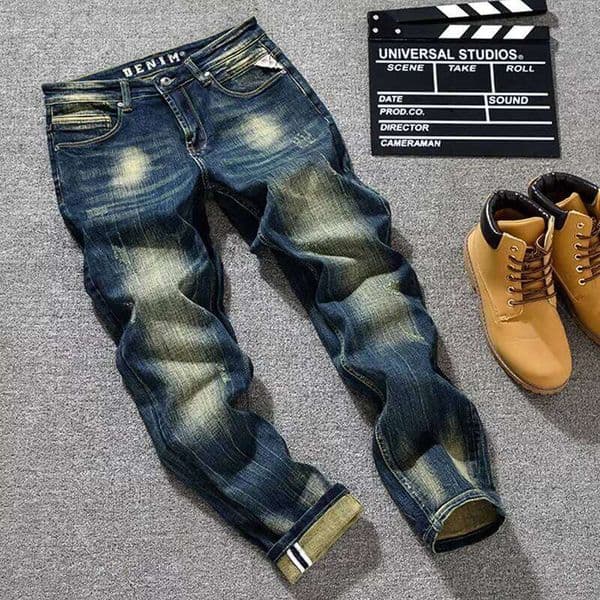 Y2K Designer Fashion Retro Black Blue Stretch Slim Fit Ripped Jeans Men Italian Style Vintage Denim Pants Hombre 26L0520