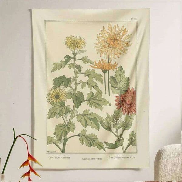 Wild Rose Flower Tapestry Botanical Sunflower Flora Wall Hanging Vintage Floral Illustration Bohemian Colorful 26W0519