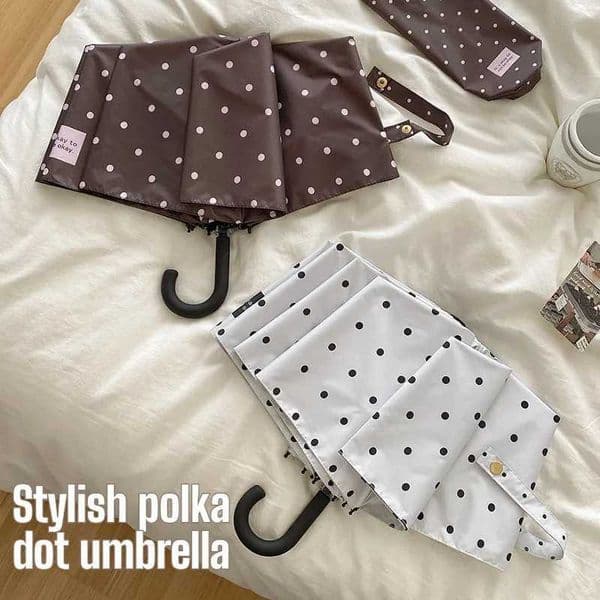 Stylish polka dot umbrella for both sun and rain U-shaped handle Korean style compact folding umbrella C260520