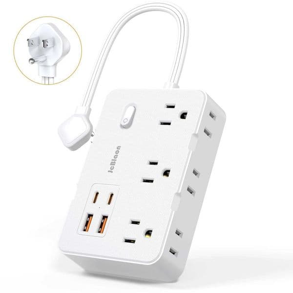 Power Strip with 6AC Outlets 2 USB Ports 2 Type-C 05FT Extension Cable US Plug Home Office Wall Desktop Ground Electric Socket T260520