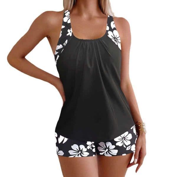 Split Women Swimsuit Loose Straps Conservative Floral Tankini Bikini Set L260520