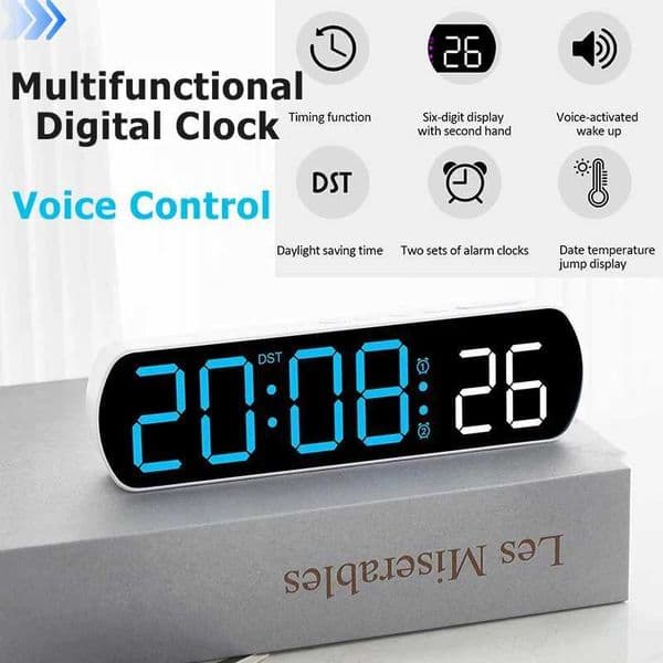 Voice Activated Multifunction Digital Alarm Clock LED Timer Clock 12/24H Temperature Date Display Desktop Alarm Clock Night Mode C260520