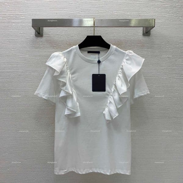 Fashion round neck women top Summer lady short-sleeve women designer clothes ruffle edge patchwork short-sleeved T-shirt A700X14N053