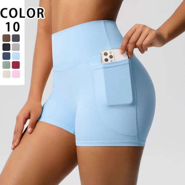 Solid Color Pants With Pockets Quick Drying High Waisted Gym Push Up Yoga Shorts for Woman Breathable Workout Fitness Short 26Y0520