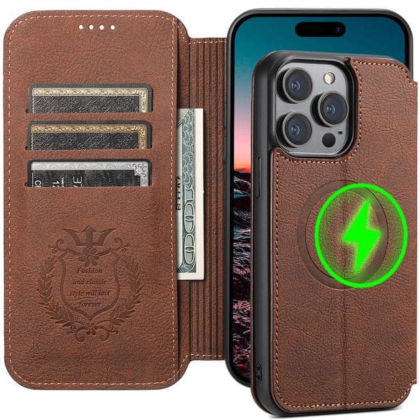 Designer Magsafe Magnetic Charging Protective Leather Case For Iphone 17 Pro Max 16 15 14 S26ultra Phone Case All Fitted Women Men Card Cover For ID Mini Wallet