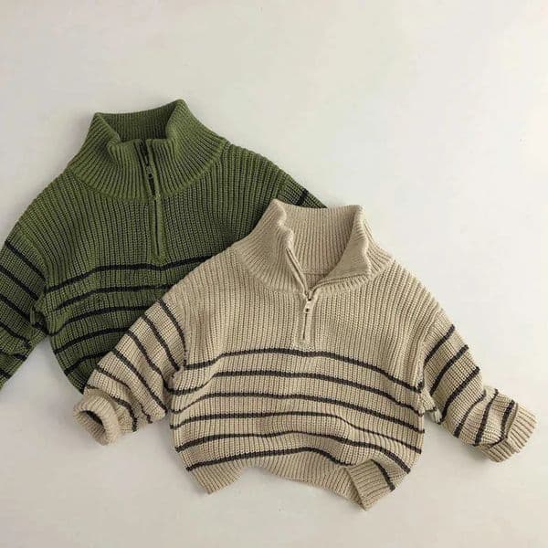 2026 perfume New New Stand Collar Kids Clothes Jacket Sweaters Classic Striped Boys cologne Sweater Half Zipper Girls Knit Pullover Tops Designer 003