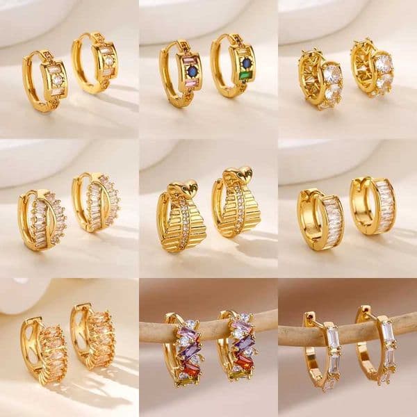 Cubic Zirconia Hoop Earrings For Women Luxury Crystal Zircon Gold Color Stainless Steel Earring Jewelry Wedding Party Gift Q260520