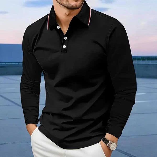 Casual Mens Long Slved Polo Shirt with Solid Color and Polyester Fiber Composition for Spring Fashion Outings X260520