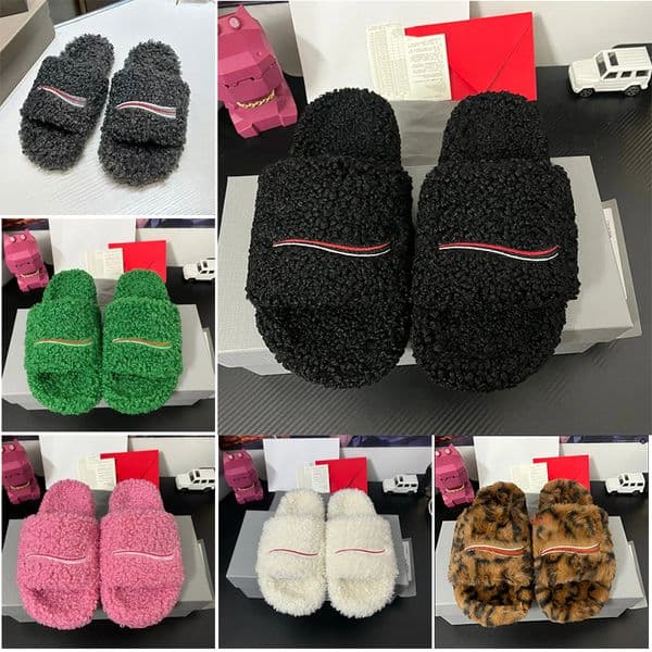 Designer Sandals Mens Fluffy Wool Slippers Slides Comfortable Bale ciaga Paris Fur Furry Spring Shoes Quick Delivery Black White 36-45