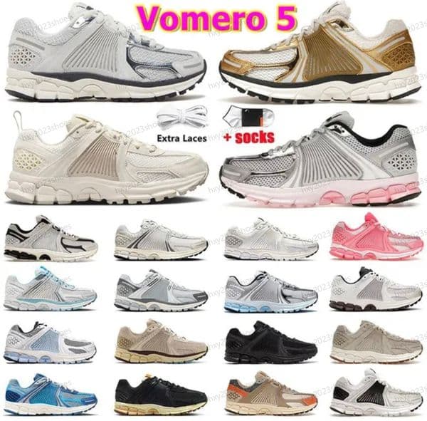Designer Running Shoes Vomero 5 Roam Metallic Gold Photon Dust Pink Thunder Blue Triple Black Flax Vomeros Mens Women Flat Trainers Sneakers 36-45