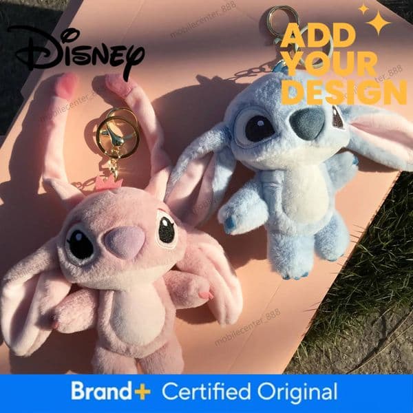 Disney Designer Cartoon Anime Stitch Plush Keychain Soft Toy Cute Stuffed Animal Pendant Gift For Girls Angel Doll Bag Charm Birthday Present Luxury
