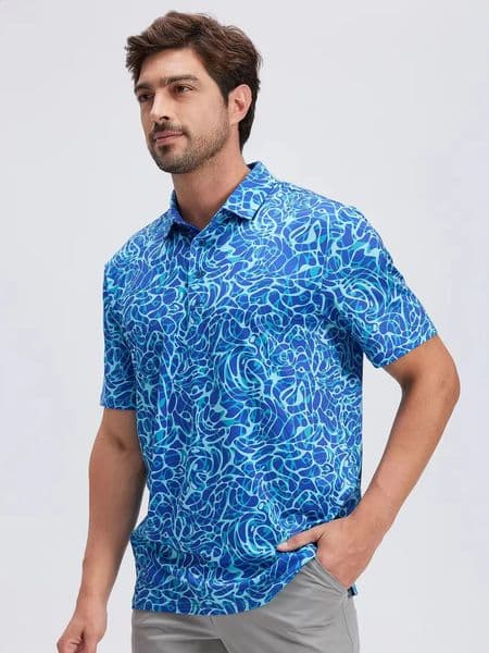Summer Mens Golf Polo Shirts Quick Dry Print Tee Moisture Wicking Performance Tshirt Business Casual Shirt 260508