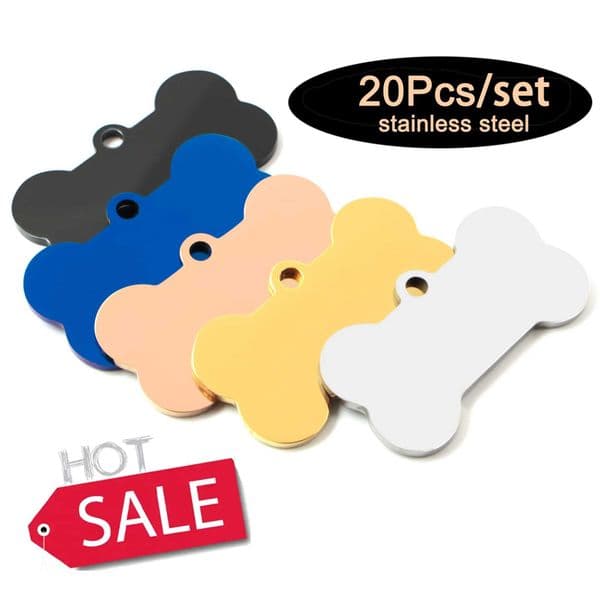 Stainless Steel 20Pcs Bone Dog ID Tag Keychain Engraved Pet ID Personalized Collar Tags Pendant Keyring Bone Pet Accessories C260520