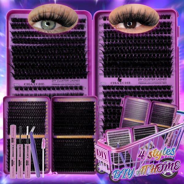 Thick Fluffy DIY Individual Eyelashes Soft Lightweight D Curled Lash Cluster Kit with Lash Bond and Seal Strong Hold, Volume DIY Eyelash Extension for Daily Use