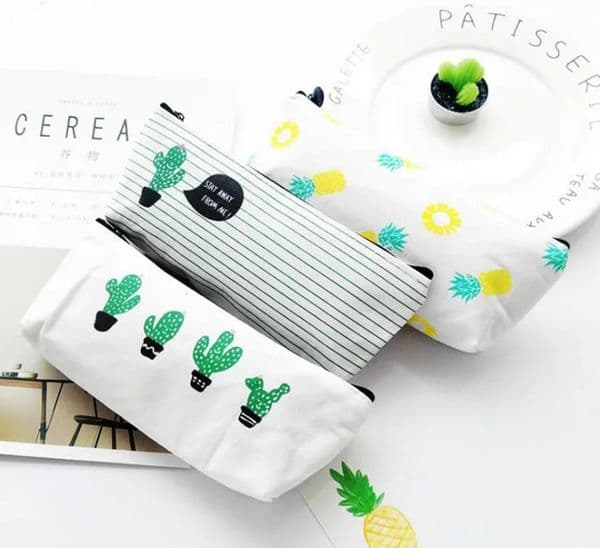 Bulk Office Supplies Wholesale Cactus Pencil Case Canvas Supplies Kawaii Stationery Estuches School Cute school Kalem Kutusu Pencilcase Free Shipping 14