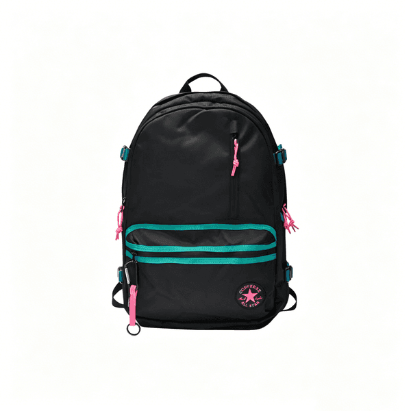 Converse Straight Edge Brand Logo Backpack Black Polyester Fabric Unisex Couple Fashion Casual Outdoor Sports School Travel Daily Large Capacity Shoulder Bag