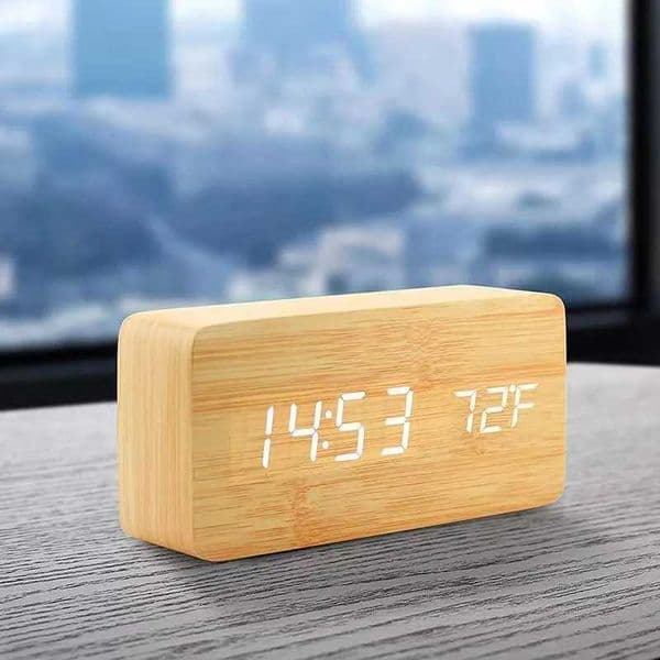 Wooden Digital Alarm Clock LED Table Clock with Temperature for Bedroom Office Desk Decorations C260520