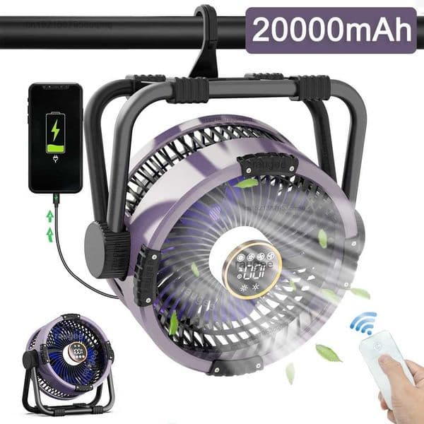 Camping Fan 20000mAh Outdoor Camping Tent Ceiling Fan Air Circulator Fans Rechargeable Portable Wireless Camping Fan with Light T260520