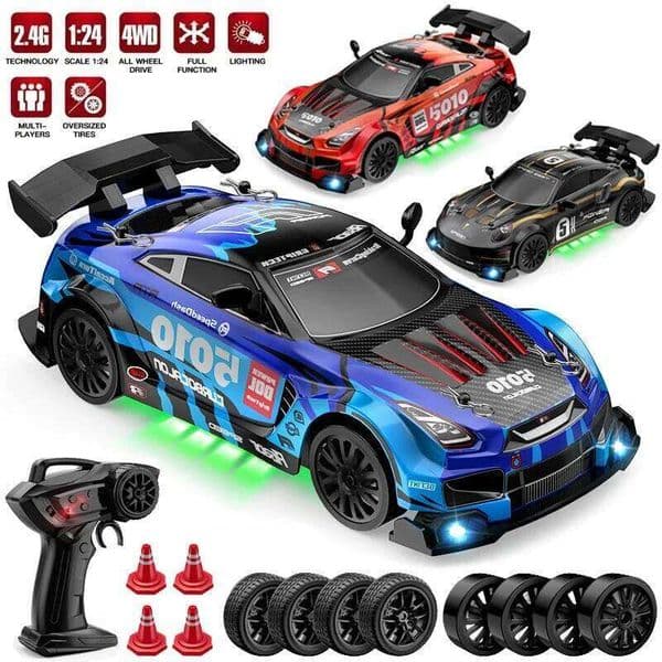 1/24 Remote Control Four-wheel Drive Drift Sports Car With LED Lights Racing High Speed Vehicle Kids Toys Multiplayer Game Gifts 26Y0520