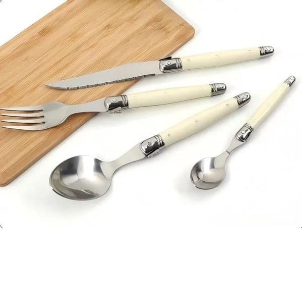 4624pcs Laguiole Ivory White Silverware Stainless Steel Steak Knives Table Forks Dinner Spoons Dessert Teaspoon Xmas Cutlery 260520