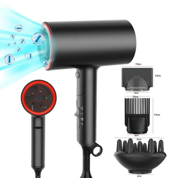 Professional 1800W Ionic Hair Dryer Foldable Handle Negative Ion BDC Motor Hot Heat Settings for Household Hotel Use Electric T260520