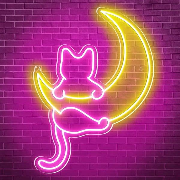Anime Cat Moon Neon Sign Personalized Neon Signs for Room Wall Decor LED Night Lights Home Decor Lights Gift for Girls Boys H260520