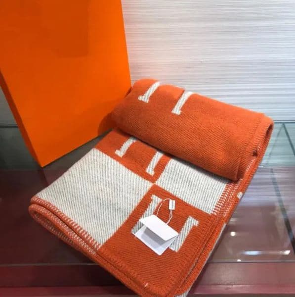 Luxury Designer Decor Thick Winter Blankets - Plush room Home Sofa Blanket, Oversized Throw In Beige, Orange, Black, Red, Gray, Navy, Wool B 022
