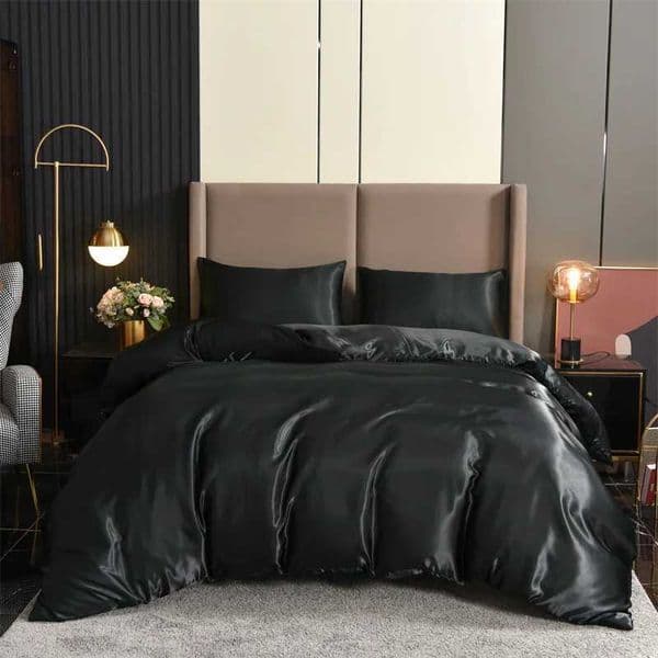 3pcs Satin Duvet Cover Set Bedding Sets Queen Black Series Rich Silk Silky Soft Solid Sexy Honeymoon Wrinkle Free T260520
