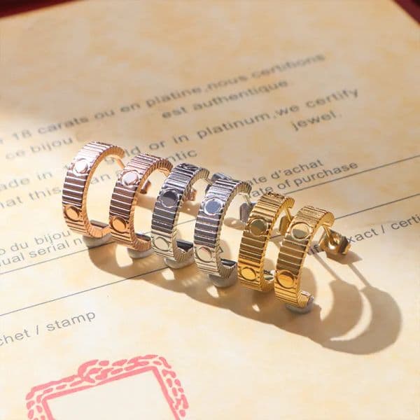 love earrings designer for women Titanium steel Striped stud earring luxury jewelry 18k gold plated diamond earring new screw earring spring jewelry lover gift