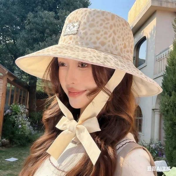 Summer New Double-sided Leopard Patterned Fisherman Hat for Girls Korean Version Foldable Strap Big Brimmed Sun Hat M260520