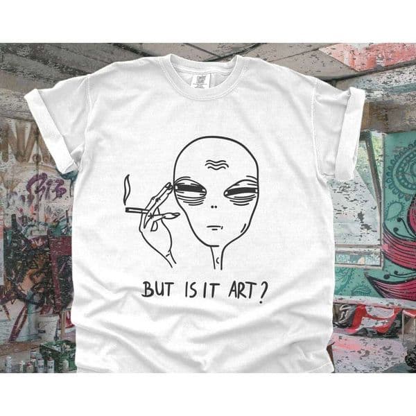 Alien Art TShirt Vintage Minimalist Aesthetic Retro 90s Y2K Graphic Funny Cryptid Cryptozoology UFO Trashy Baggy Artist Tee
