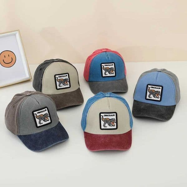 Summer Outdoor Washed Denim Sun Hat For kids Boys Girls Cartoon Dinosaur Embroidery Baby Baseball Cap Vintage Snapback Caps L260519BW1S