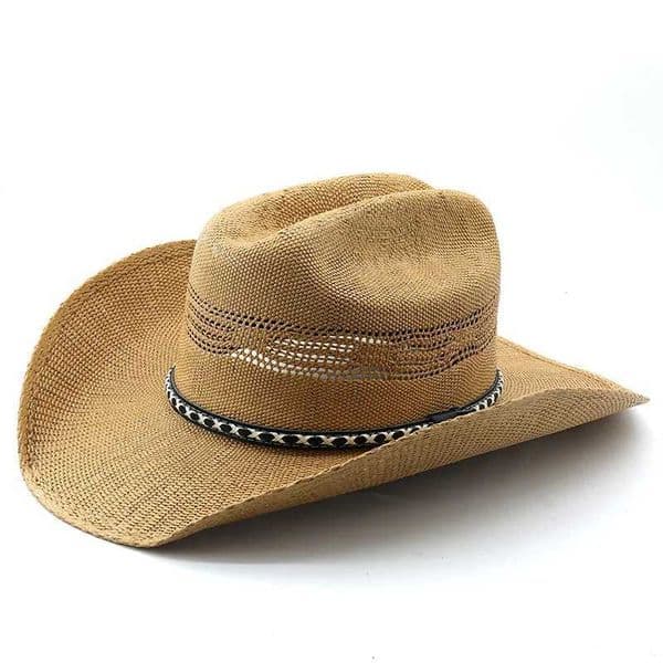 Handwoven Braided Fedora Hat - Breathable Western Cowboy English Style Summer Hat for Men Ribbon Trim L260520