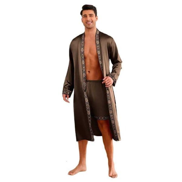 Mens Luxury Ice Silk Pajamas Sets Mens Satin Solid Long Robes and Shorts Home Wear Clothes Suits X260520
