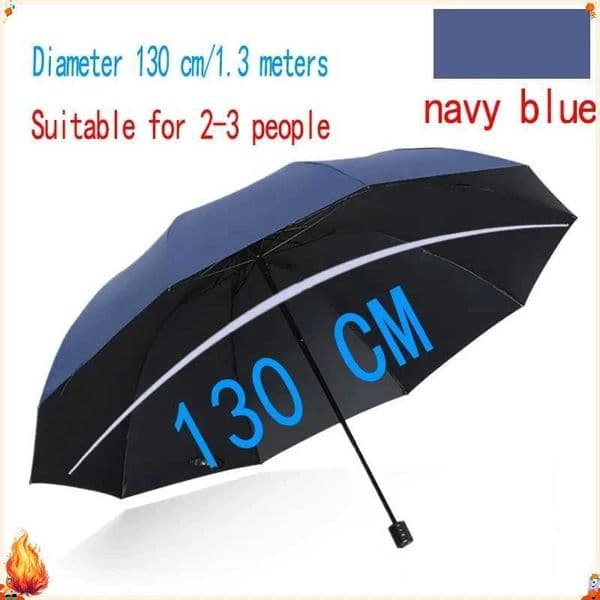 130cm Oversized Folding Umbrella Windproof Waterproof UV Protection Sun Rain Dual Use Black Coating Umbrella For Travel Business C260520