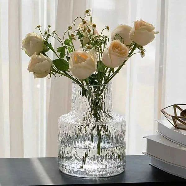 Nordic Retro Style Textured Glass Vase Glass Bottle Flower Pot Hydroponic Glass Tank Floral Arrangement Tabletop Vase L260520